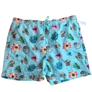 Star Wars Mandalorian Grogu Baby Yoda Tropical Swim Trunk Mens XL Light Blue NWT
